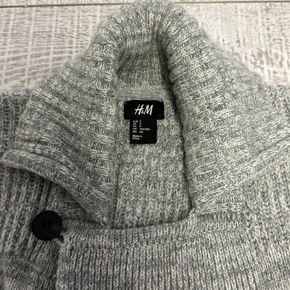 H&M Mens Collared Knit Buttons Preppy Gray Cardigan Sweater Small Wool Blend - Picture 4 of 9
